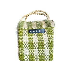 Marni Market Olive and Cream Woven Raffia Tote Bag